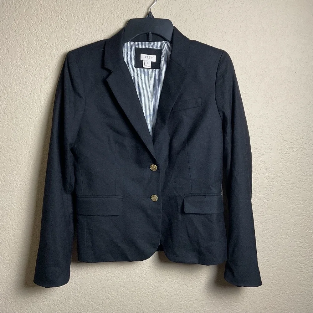 J. Crew Womens 6 Navy Blue Wool Blend Schoolboy‎ Blazer Career Professional